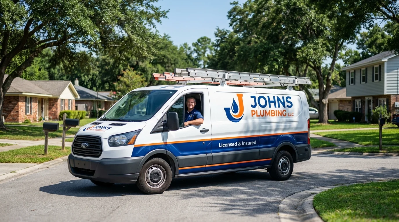 Johns Plumbing LLC service van in Des Moines, IA