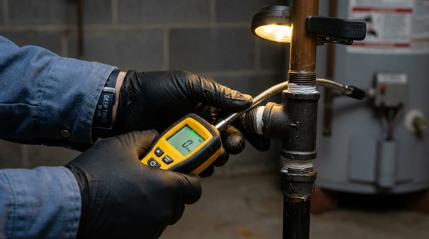 Gas leak detection with electronic sniffer by Johns Plumbing LLC in Des Moines